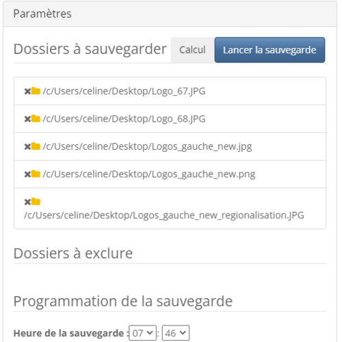 Paramétrer sauvegarde de données Paramétrer sauvegarde de données