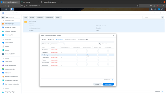 Permissions sauvegarde synology Permissions sauvegarde synology