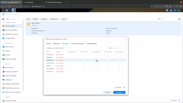 Permissions sauvegarde synology
